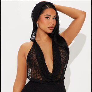 Stop Staring Hooded Cowl Neck Lace Top - Black